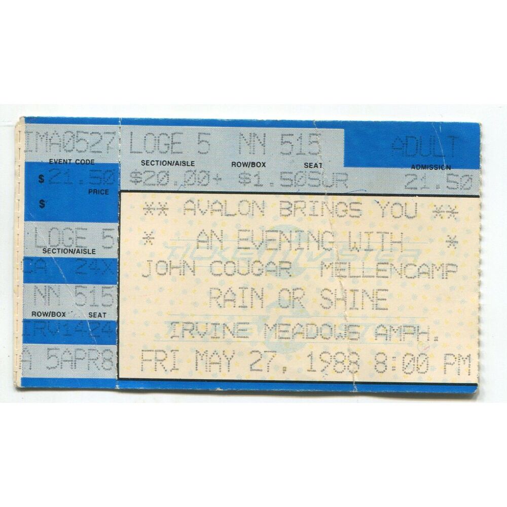 Vintage 1988 John Mellencamp Concert Ticket Stub Irvine CA